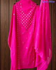 Mul Cotton Embroidered Unstitched Suit with Zari Highlighting