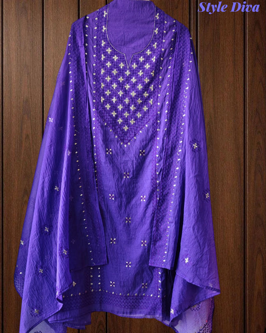 Mul Cotton Embroidered Unstitched Suit with Zari Highlighting