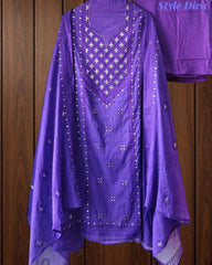 Mul Cotton Embroidered Unstitched Suit with Zari Highlighting