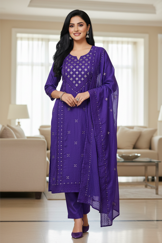 Mul Cotton Embroidered Unstitched Suit with Zari Highlighting