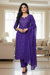 Mul Cotton Embroidered Unstitched Suit with Zari Highlighting