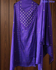 Mul Cotton Embroidered Unstitched Suit with Zari Highlighting