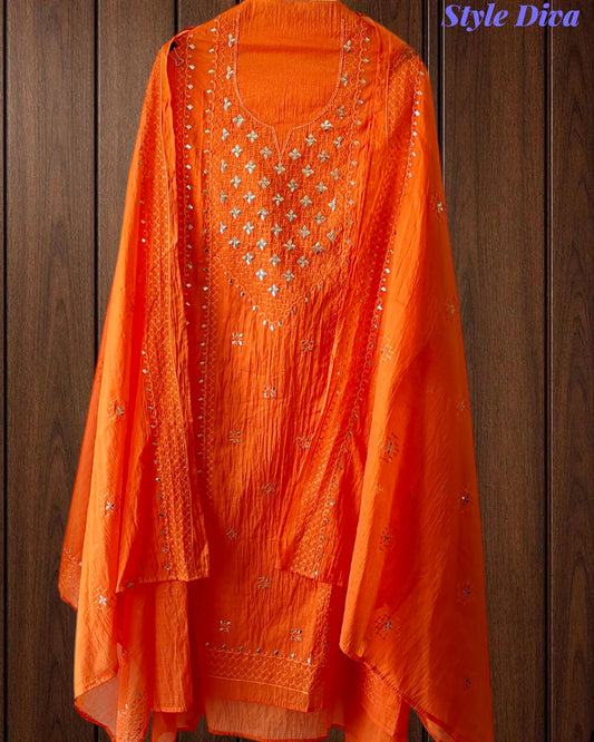 Mul Cotton Embroidered Unstitched Suit with Zari Highlighting