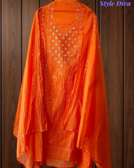 Mul Cotton Embroidered Unstitched Suit with Zari Highlighting