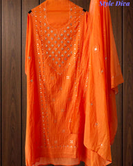 Mul Cotton Embroidered Unstitched Suit with Zari Highlighting