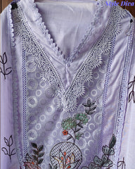 Cotton (Khadi) Pakistani Crochet Lacing Embroidered Unstitched Suit with Designer Dupatta