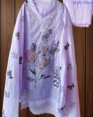 Cotton (Khadi) Pakistani Crochet Lacing Embroidered Unstitched Suit with Designer Dupatta