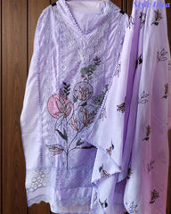 Cotton (Khadi) Pakistani Crochet Lacing Embroidered Unstitched Suit with Designer Dupatta