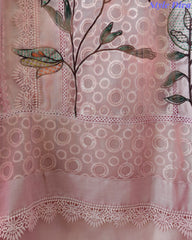 Cotton (Khadi) Pakistani Crochet Lacing Embroidered Unstitched Suit with Designer Dupatta