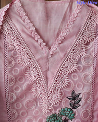 Cotton (Khadi) Pakistani Crochet Lacing Embroidered Unstitched Suit with Designer Dupatta