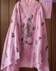 Cotton (Khadi) Pakistani Crochet Lacing Embroidered Unstitched Suit with Designer Dupatta