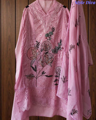 Cotton (Khadi) Pakistani Crochet Lacing Embroidered Unstitched Suit with Designer Dupatta