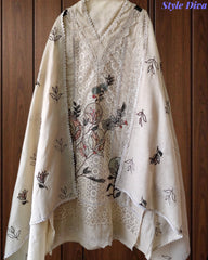Cotton (Khadi) Pakistani Crochet Lacing Embroidered Unstitched Suit with Designer Dupatta