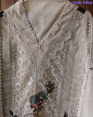 Cotton (Khadi) Pakistani Crochet Lacing Embroidered Unstitched Suit with Designer Dupatta