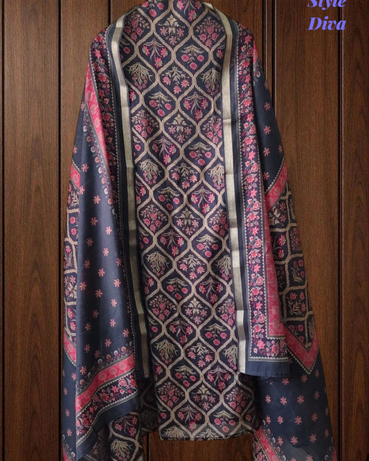 Cotton Maheshwari Digital Print Un-Stitched Suit with Maheshwari Dupatta