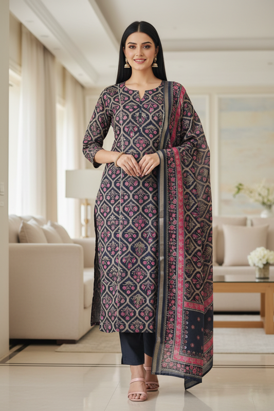 Cotton Maheshwari Digital Print Un-Stitched Suit with Maheshwari Dupatta