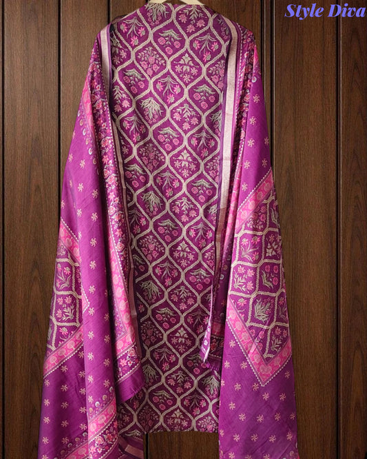 Cotton Maheshwari Digital Print Un-Stitched Suit with Maheshwari Dupatta
