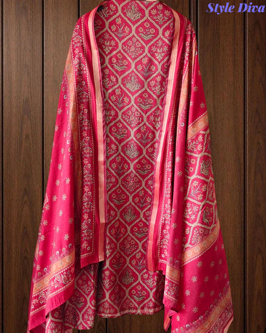 Cotton Maheshwari Digital Print Un-Stitched Suit with Maheshwari Dupatta