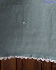 Mul Cotton Embroidered Pearl Work Unstitched Suit with Scalloped Dupatta