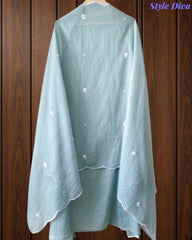 Mul Cotton Embroidered Pearl Work Unstitched Suit with Scalloped Dupatta