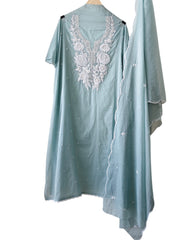 Mul Cotton Embroidered Pearl Work Unstitched Suit with Scalloped Dupatta