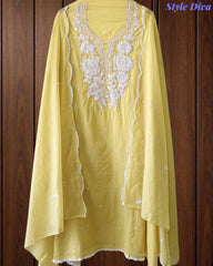 Mul Cotton Embroidered Pearl Work Unstitched Suit with Scalloped Dupatta