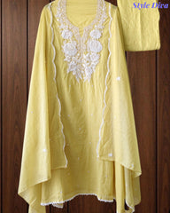 Mul Cotton Embroidered Pearl Work Unstitched Suit with Scalloped Dupatta