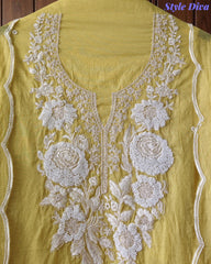 Mul Cotton Embroidered Pearl Work Unstitched Suit with Scalloped Dupatta