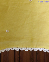 Mul Cotton Embroidered Pearl Work Unstitched Suit with Scalloped Dupatta