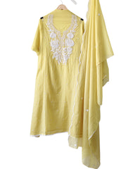 Mul Cotton Embroidered Pearl Work Unstitched Suit with Scalloped Dupatta