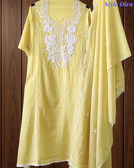 Mul Cotton Embroidered Pearl Work Unstitched Suit with Scalloped Dupatta