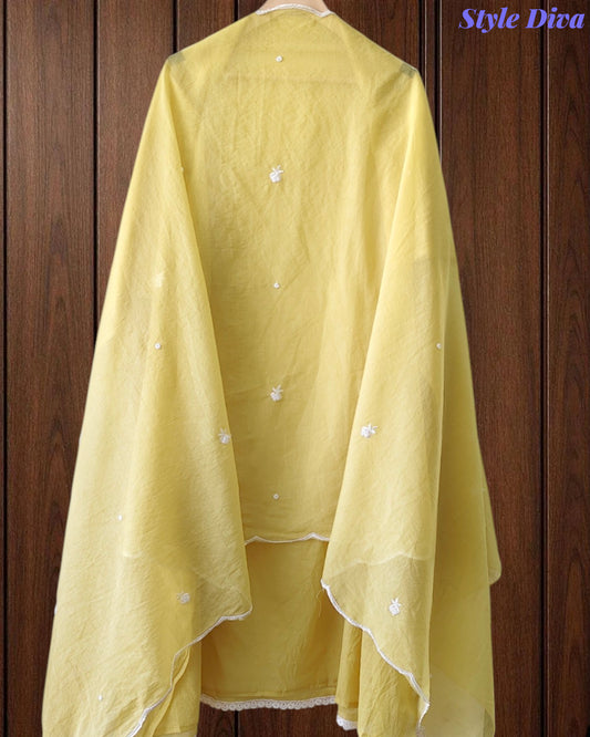 Mul Cotton Embroidered Pearl Work Unstitched Suit with Scalloped Dupatta