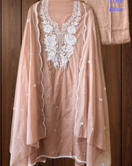 Mul Cotton Embroidered Pearl Work Unstitched Suit with Scalloped Dupatta