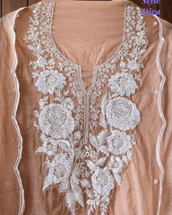 Mul Cotton Embroidered Pearl Work Unstitched Suit with Scalloped Dupatta