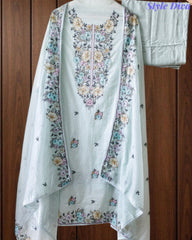 Mul Cotton Colorful Embroidered Unstitched Suit With Embroidered Dupatta