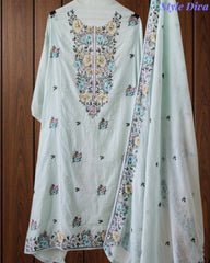 Mul Cotton Colorful Embroidered Unstitched Suit With Embroidered Dupatta