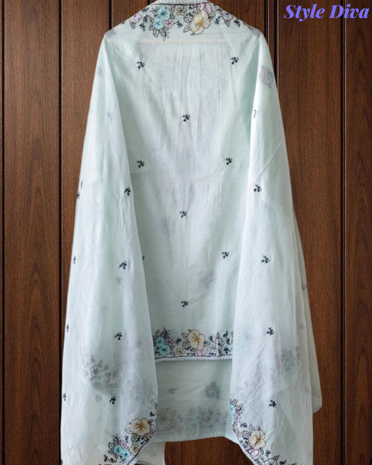 Mul Cotton Colorful Embroidered Unstitched Suit With Embroidered Dupatta