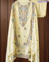 Mul Cotton Colorful Embroidered Unstitched Suit With Embroidered Dupatta
