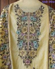 Mul Cotton Colorful Embroidered Unstitched Suit With Embroidered Dupatta