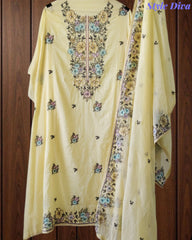 Mul Cotton Colorful Embroidered Unstitched Suit With Embroidered Dupatta