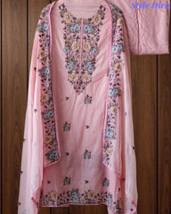 Mul Cotton Colorful Embroidered Unstitched Suit With Embroidered Dupatta