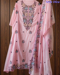 Mul Cotton Colorful Embroidered Unstitched Suit With Embroidered Dupatta