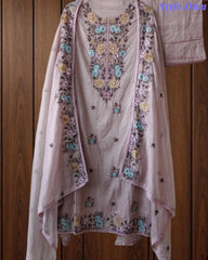 Mul Cotton Colorful Embroidered Unstitched Suit With Embroidered Dupatta