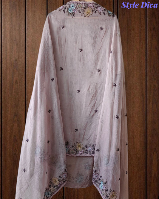 Mul Cotton Colorful Embroidered Unstitched Suit With Embroidered Dupatta