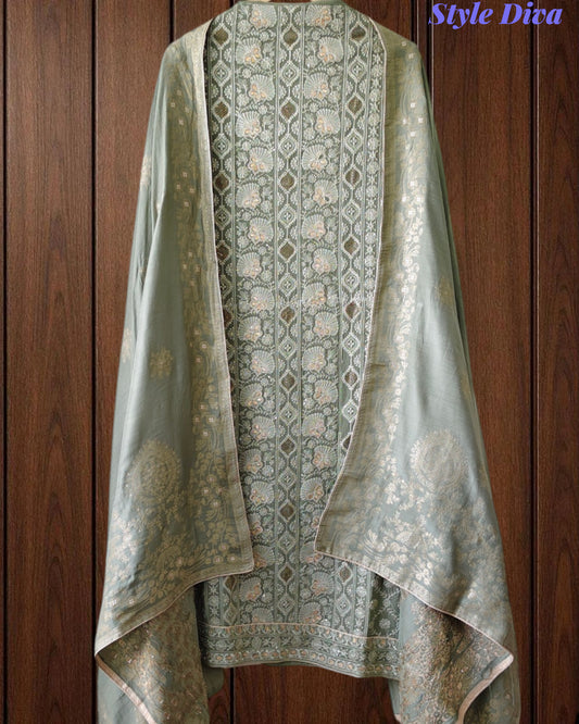 Premium Georgette Lucknowi Gotta Work Unstitched Suit with Banarasi Dupatta