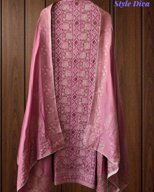 Premium Georgette Lucknowi Gotta Work Unstitched Suit with Banarasi Dupatta