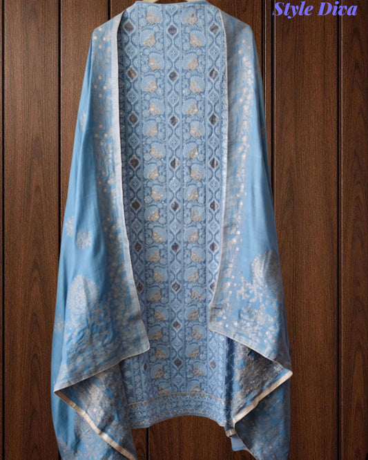 Premium Georgette Lucknowi Gotta Work Unstitched Suit with Banarasi Dupatta