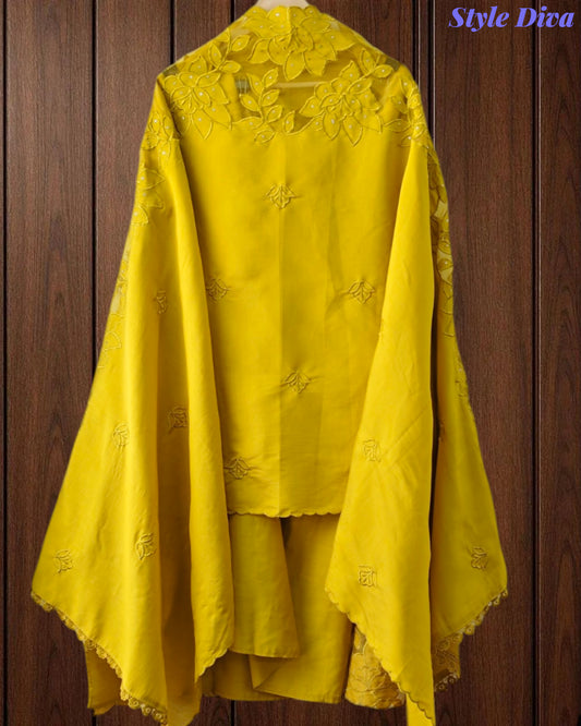 Modal Laser Cut Applique Work Unstitched Suit with Embroidered Modal Dupatta