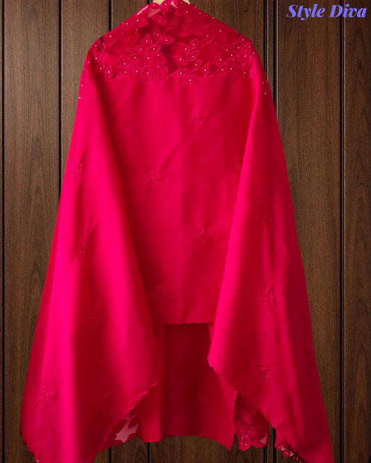 Modal Laser Cut Applique Work Unstitched Suit with Embroidered Modal Dupatta