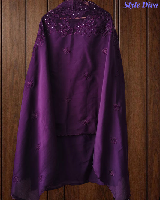 Modal Laser Cut Applique Work Unstitched Suit with Embroidered Modal Dupatta